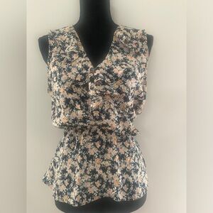 Max Studio Floral Sleeveless Blouse with Ruffles, Small